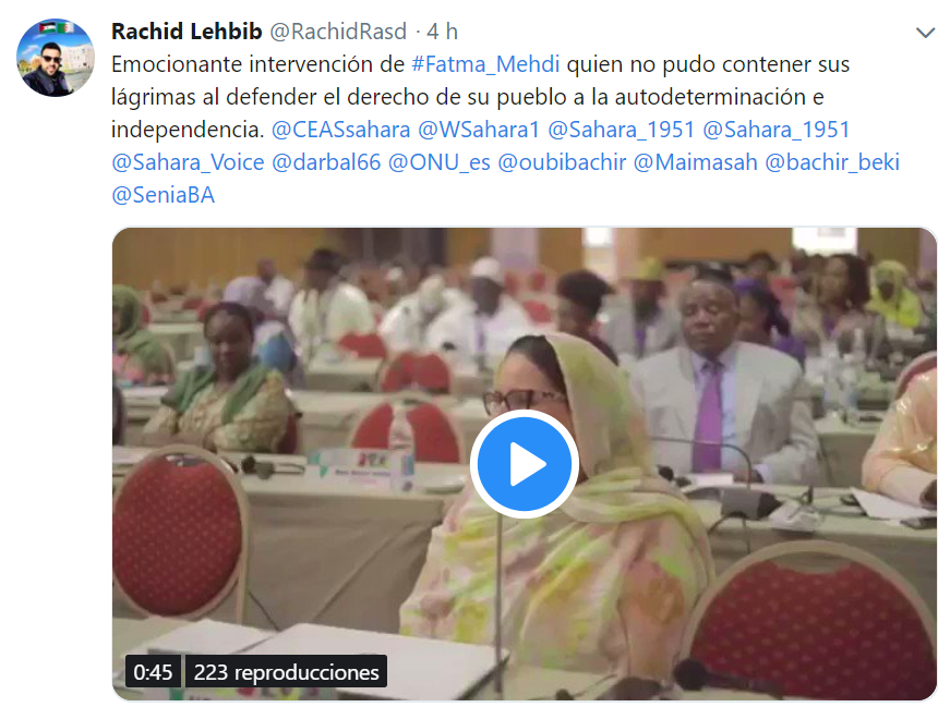 Rachid Lehbib: Emocionante intervención de #Fatma_Mehdi que no pudo contener sus lágrimas al defender el derecho del pueblo saharaui a la autodeterminación e independencia