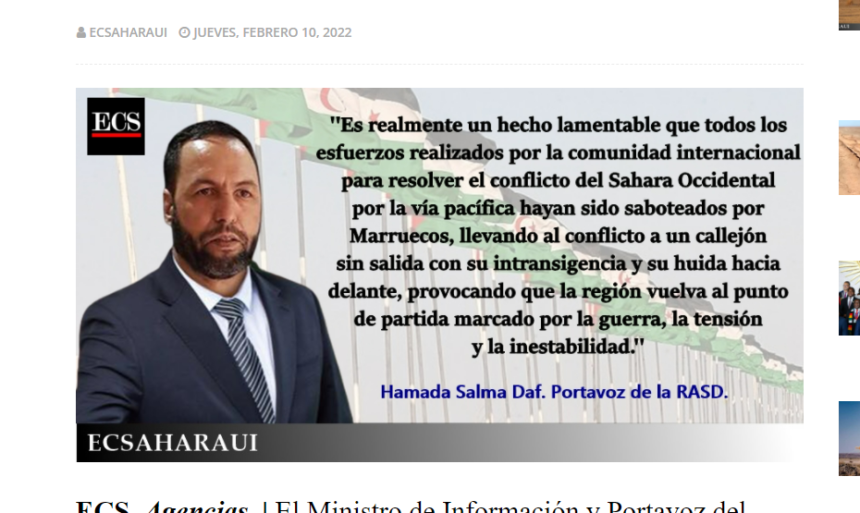 El gobierno saharaui responde a las declaraciones del canciller marroquí recordándole su intransigencia para concluir pacíficamente el conflicto