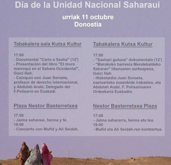 Donostia 11 de octubre: Día de la Unidad Nacional Saharaui