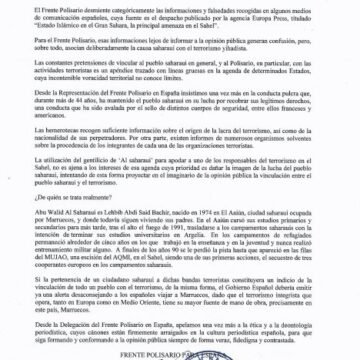LEJSEE: Comunicado de la Delegación del @PolisarioEU para España en las que desmiente, enérgicamente, las informaciones falseadas cuya fuente es la Agencia @europapress