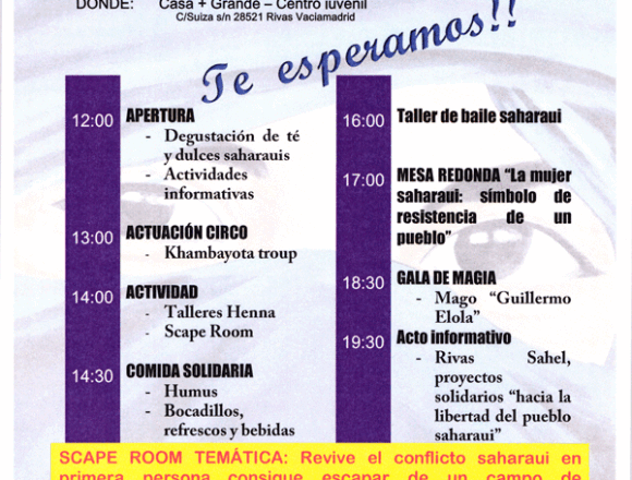 Programa-jORNADA-SOLIDARIA Semana por un Pueblo en el Olvido. Rivas con El Sahara