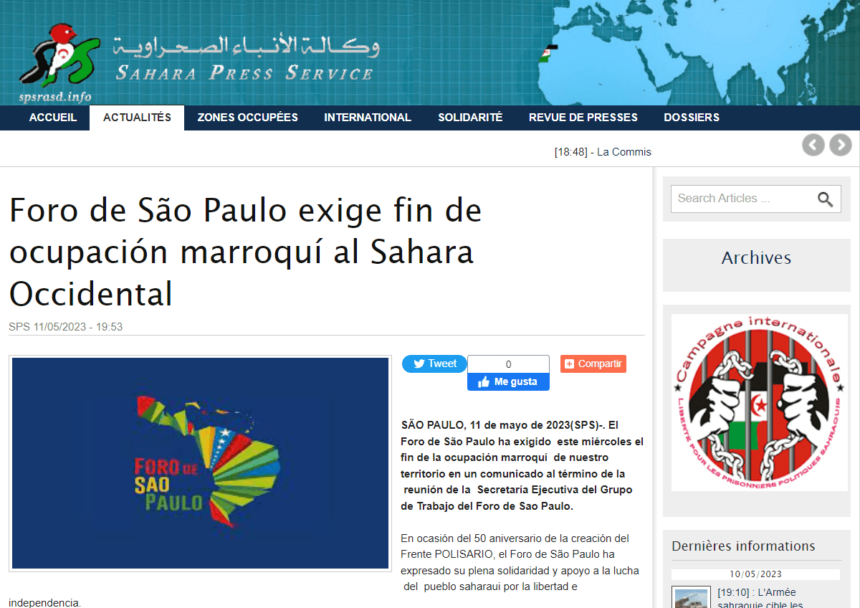 Foro de São Paulo exige fin de ocupación marroquí al Sahara Occidental | Sahara Press Service