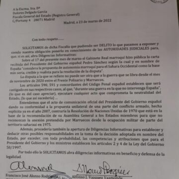 La Liga española de DDHH solicita de la Fiscalía General del Estado abrir diligencias informativas acerca de la intervención no neutral del Presidente del Gobierno en la guerra del Sahara Occidental y Marruecos en la que no interviene España…