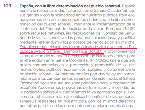 aqwsedews Podemos se compromete a establecer relaciones diplomáticas de alto nivel con la República Árabe Saharaui Democrática (RASD)