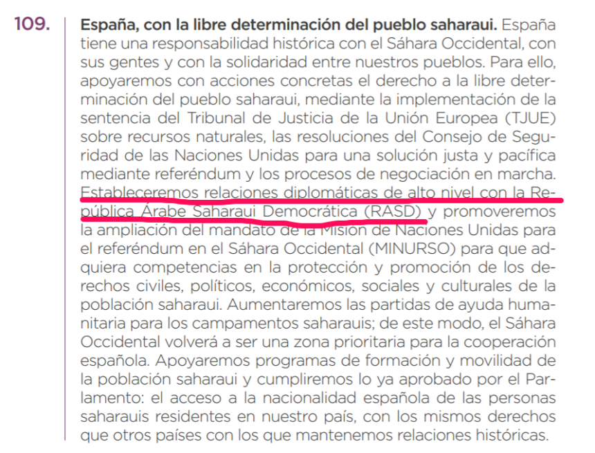 aqwsedews Podemos se compromete a establecer relaciones diplomáticas de alto nivel con la República Árabe Saharaui Democrática (RASD)