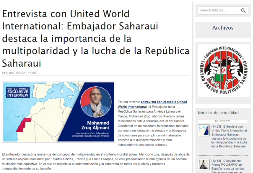 Entrevista con United World International: Embajador Saharaui destaca la importancia de la multipolaridad y la lucha de la República Saharaui | Sahara Press Service