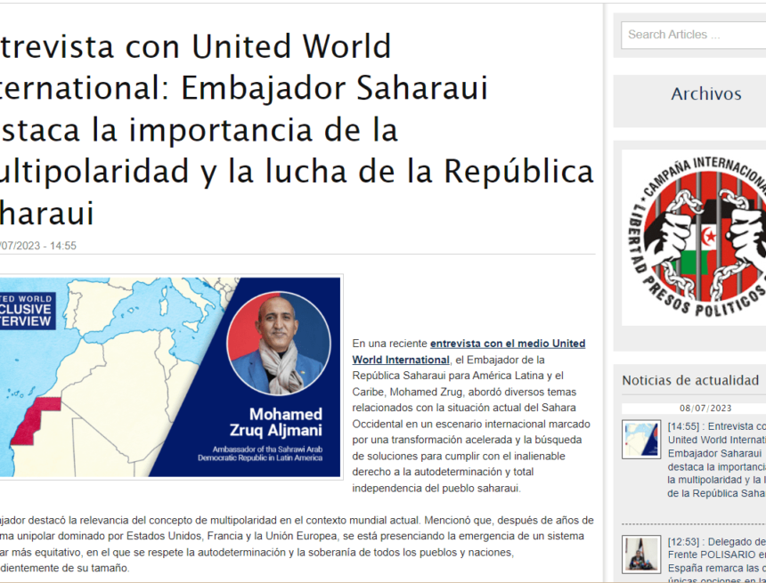 Entrevista con United World International: Embajador Saharaui destaca la importancia de la multipolaridad y la lucha de la República Saharaui | Sahara Press Service