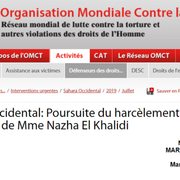 Sahara Occidental: Poursuite du harcèlement judiciaire à l’encontre de Mme Nazha El Khalidi / 5 juillet 2019 / Interventions urgentes / Défenseurs des droits… / OMCT