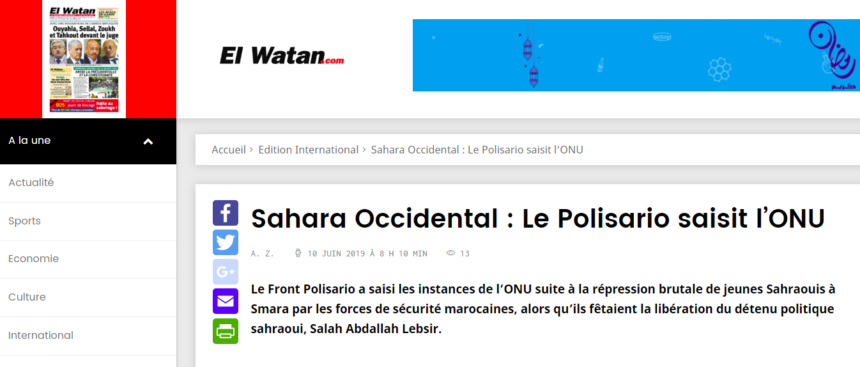 Sahara Occidental : Le Polisario saisit l’ONU | El Watan