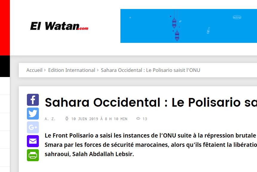 Sahara Occidental : Le Polisario saisit l’ONU | El Watan