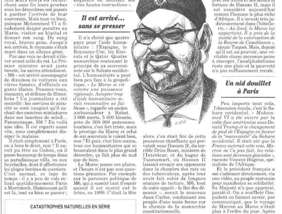 article20Canard Solidarité Maroc التضامن المغرب: Article du Canard Enchaîné sur la lenteur de Mohammed VI à secourir les sinistrés du séisme
