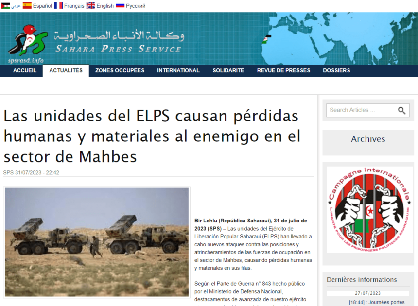 Las unidades del ELPS causan pérdidas humanas y materiales al enemigo en el sector de Mahbes | Sahara Press Service