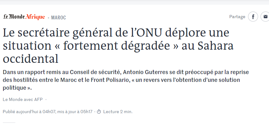 bghy789878 Le secrétaire général de l’ONU déplore une situation « fortement dégradée » au Sahara occidental