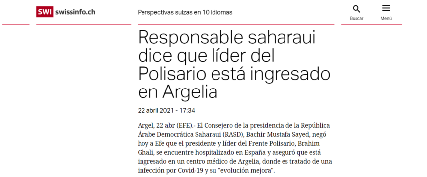 Responsable saharaui dice que líder del Polisario está ingresado en Argelia