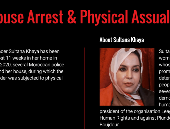Front Line Defender denuncia al régimen de ocupación marroquí por el ilegal arresto domiciliario contra la activista Sultana Khaya | Sahara Press Service