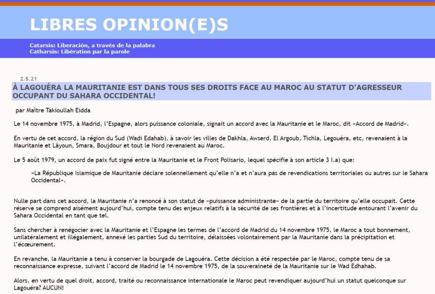 À LAGOUÉRA LA MAURITANIE EST DANS TOUS SES DROITS FACE AU MAROC AU STATUT D’AGRESSEUR OCCUPANT DU SAHARA OCCIDENTAL!