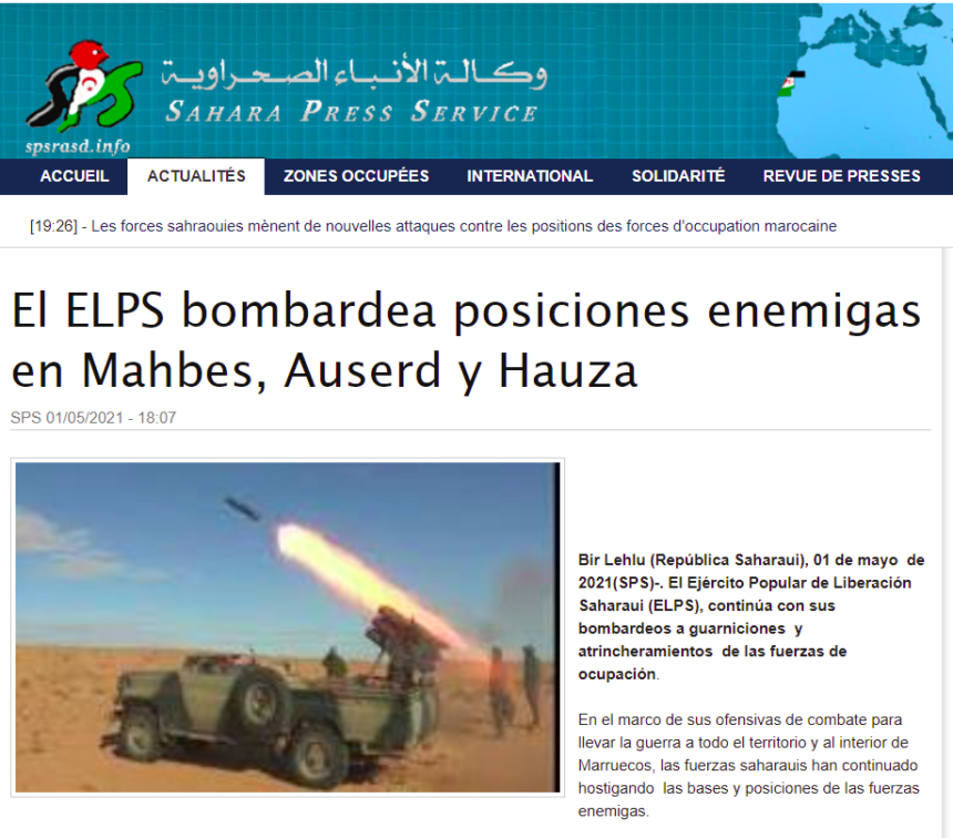 El ELPS bombardea posiciones enemigas en Mahbes, Auserd y Hauza | Sahara Press Service