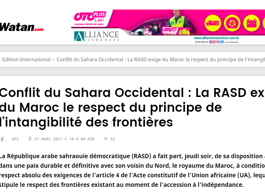 Conflit du Sahara Occidental : La RASD exige du Maroc le respect du principe de l’intangibilité des frontières – El Watan