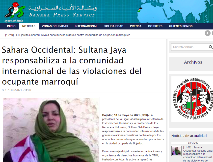 Sahara Occidental: Sultana Jaya responsabiliza a la comunidad internacional de las violaciones del ocupante marroquí | Sahara Press Service