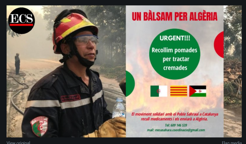 La delegación saharaui en Catalunya lanza una campaña de recogida de material sanitario para las víctimas de los incendios de Argelia