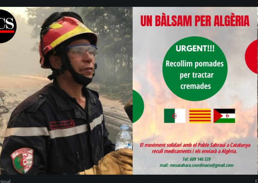 La delegación saharaui en Catalunya lanza una campaña de recogida de material sanitario para las víctimas de los incendios de Argelia