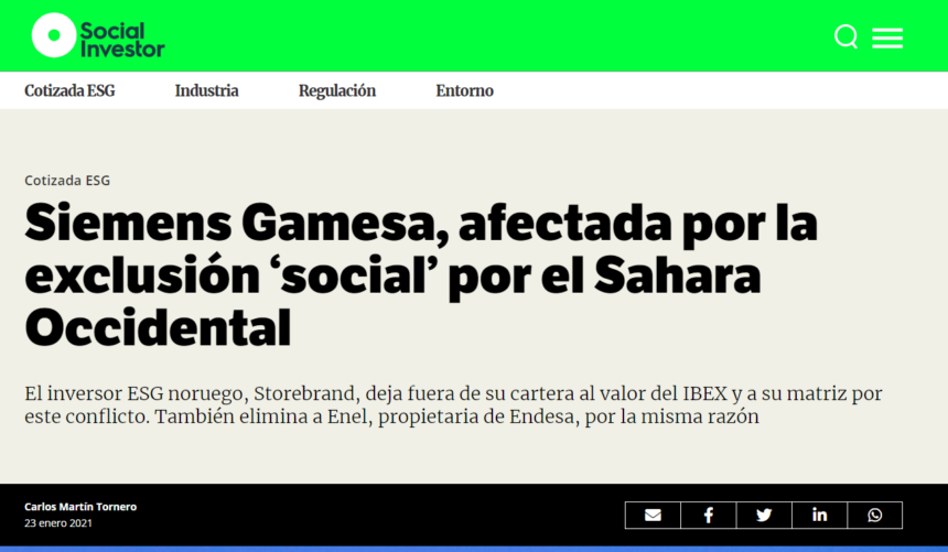 Siemens Gamesa, afectada por la exclusión ‘social’ por el Sahara Occidental | Social Investor