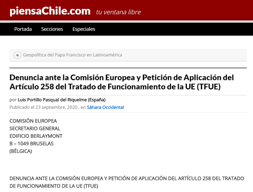 Denuncia ante la Comisión Europea y Petición de Aplicación del Artículo 258 del Tratado de Funcionamiento de la UE (TFUE) – piensaChile ★