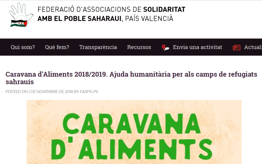 Caravana d’Aliments 2018/2019. Ajuda humanitària per als camps de refugiats sahrauís — FASPS-PV