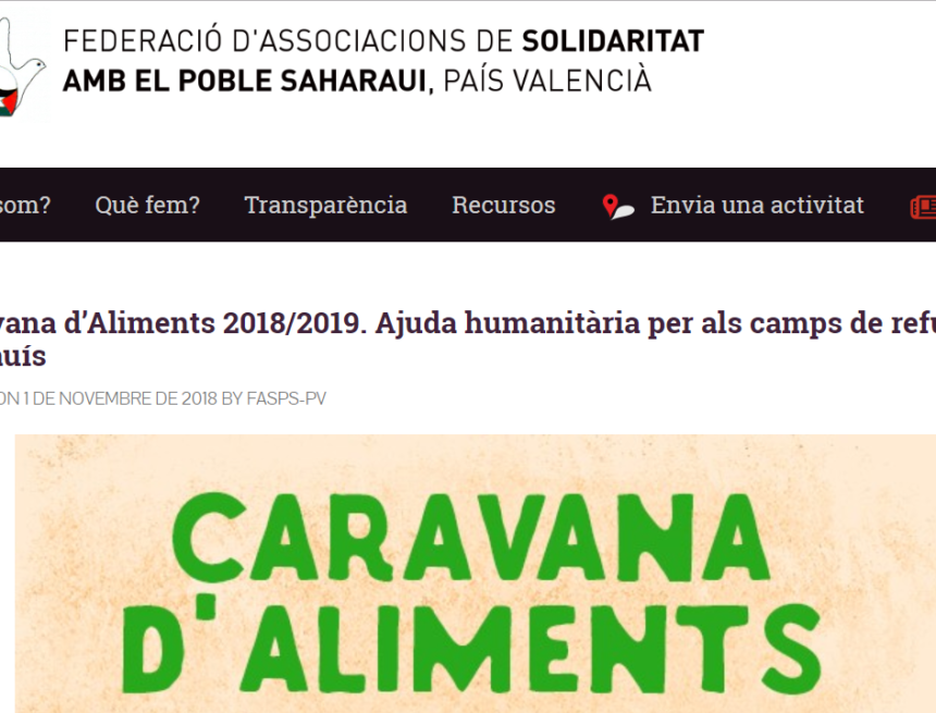 Caravana d’Aliments 2018/2019. Ajuda humanitària per als camps de refugiats sahrauís — FASPS-PV
