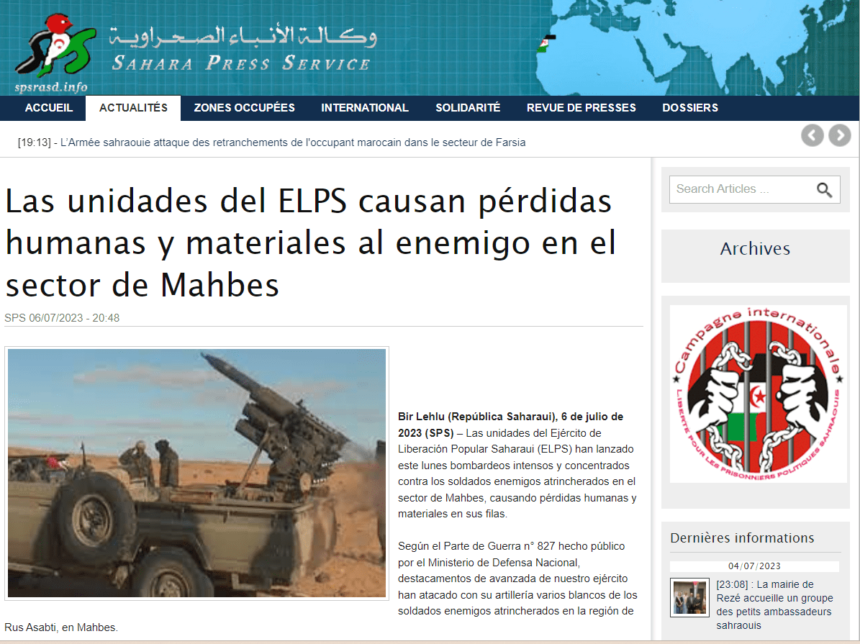 Las unidades del ELPS causan pérdidas humanas y materiales al enemigo en el sector de Mahbes | Sahara Press Service