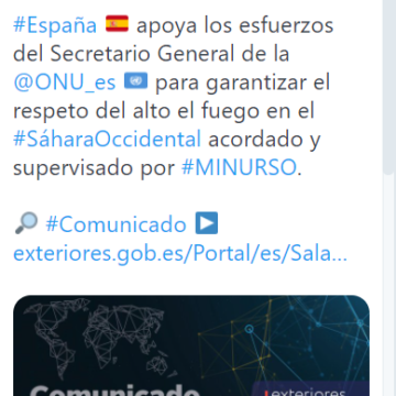 GUERRA DEL SAHARA | Comunicado del Gobierno español: Apoyo a la ONU para garantizar alto el fuego en el Sáhara Occidental