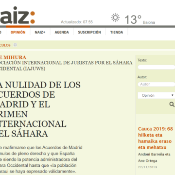 naiz: Iritzia | Opinión – La nulidad de los Acuerdos de Madrid y el crimen internacional del Sáhara- Ane Mihura