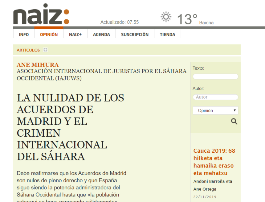 gyhujik naiz: Iritzia | Opinión – La nulidad de los Acuerdos de Madrid y el crimen internacional del Sáhara- Ane Mihura