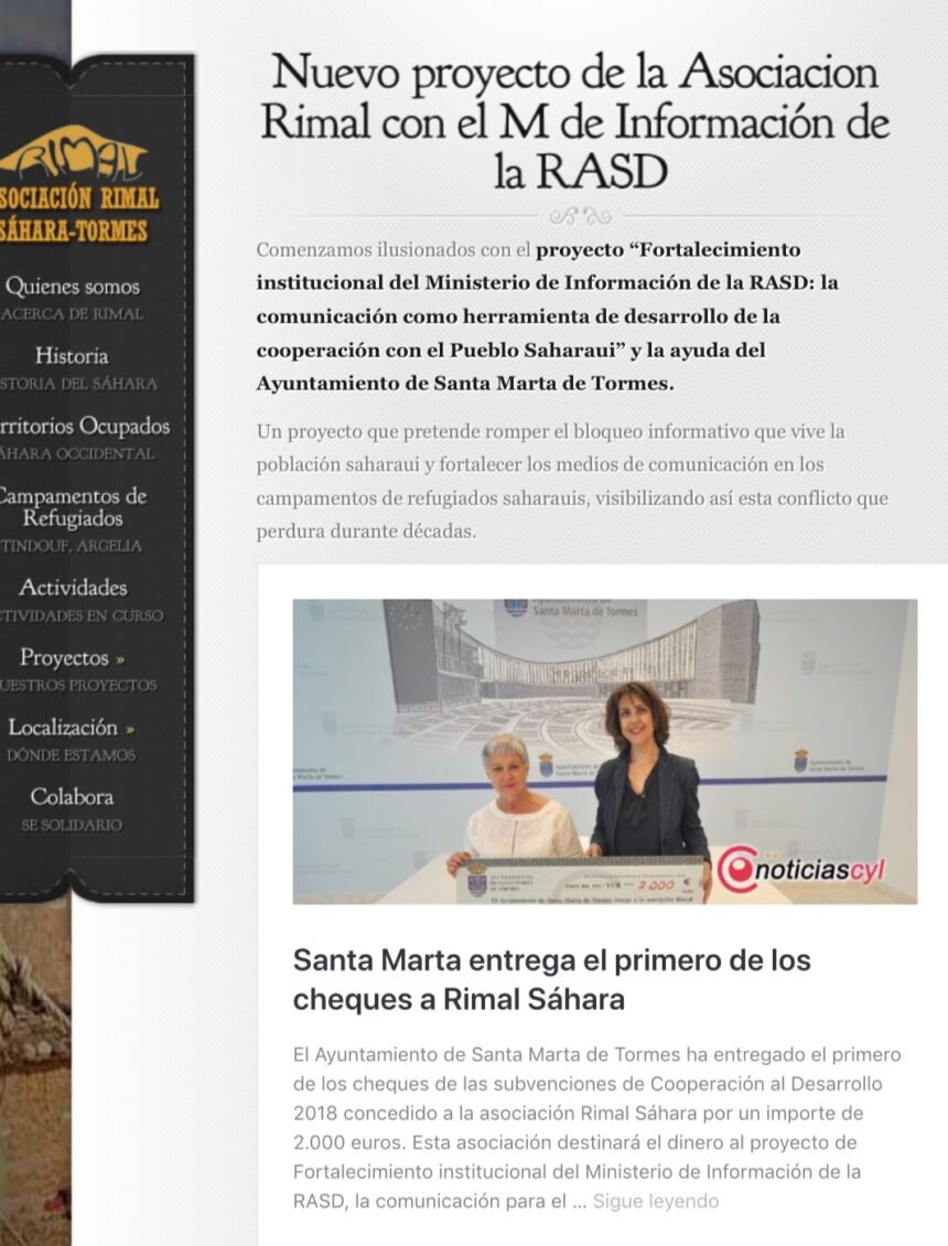 Nuevo proyecto de la Asociacion Rimal con el Mº de Información de la RASD | Asociación Rimal Sáhara-Tormes