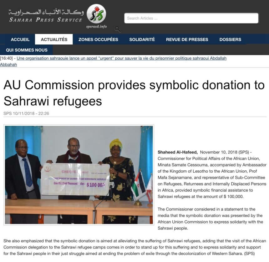 AU Commission provides symbolic donation to Sahrawi refugees | Sahara Press Service