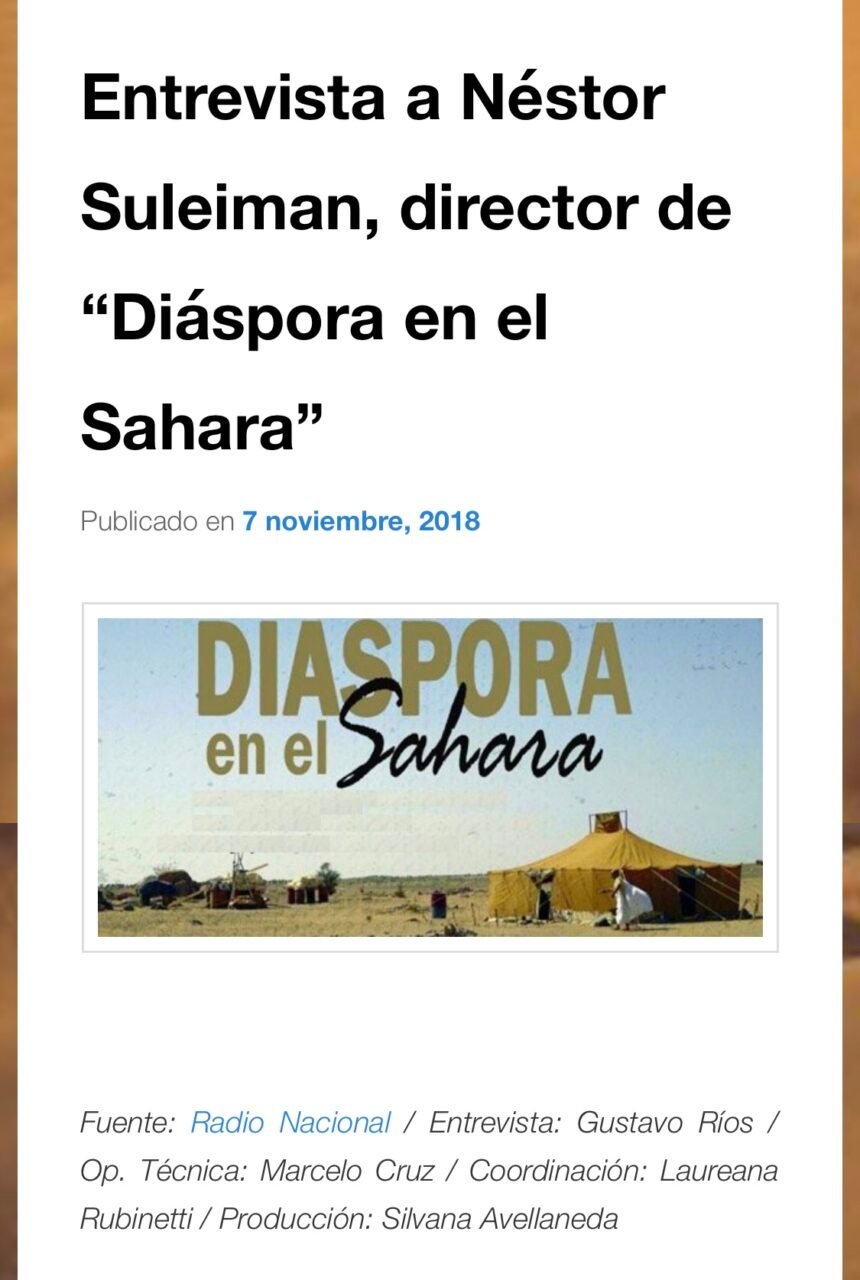 Entrevista a Néstor Suleiman, director de “Diáspora en el Sahara”