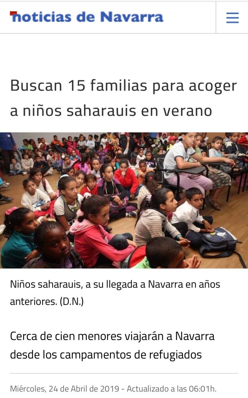 Buscan 15 familias para acoger a niños saharauis en verano. Noticias de Navarra