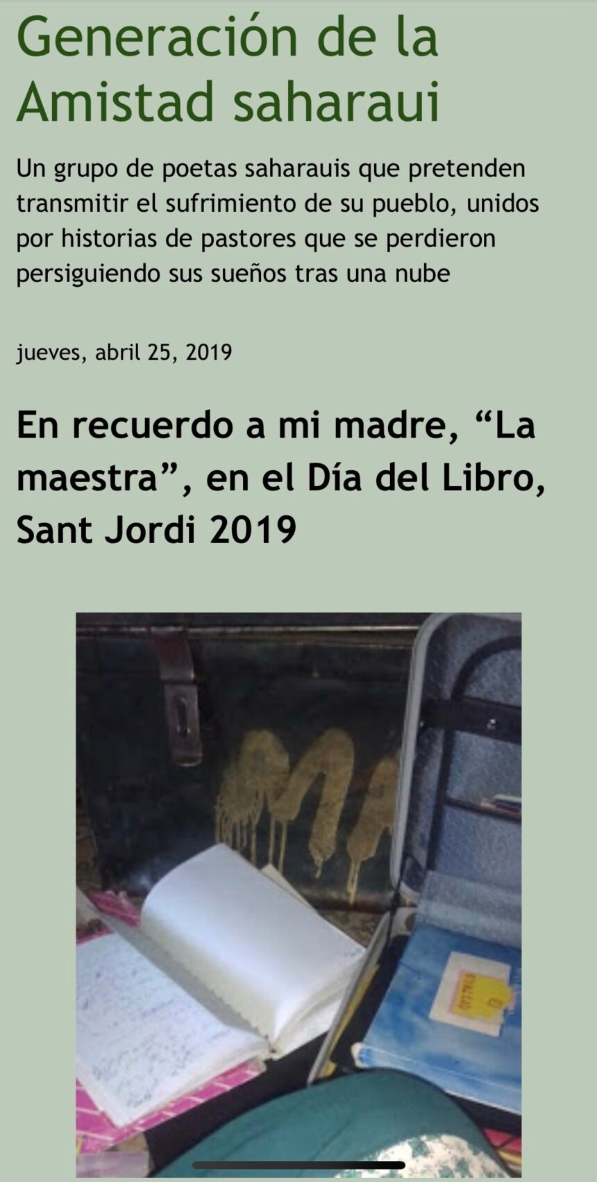 Generación de la Amistad saharaui: En recuerdo a mi madre, “La maestra”, en el Día del Libro, Sant Jordi 2019