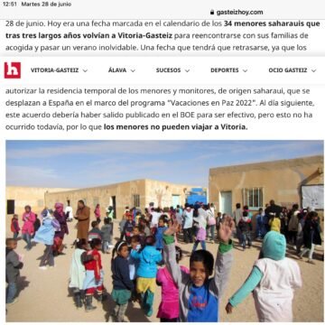 VACACIONES EN PAZ: “Los menores saharauis deberían llegar hoy a Vitoria, pero no pueden salir del país», al NO haberse publicado en el BOE la autorización de residencia temporal – Gasteiz Hoy