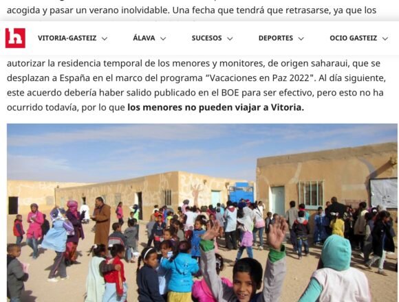 VACACIONES EN PAZ: “Los menores saharauis deberían llegar hoy a Vitoria, pero no pueden salir del país», al NO haberse publicado en el BOE la autorización de residencia temporal – Gasteiz Hoy