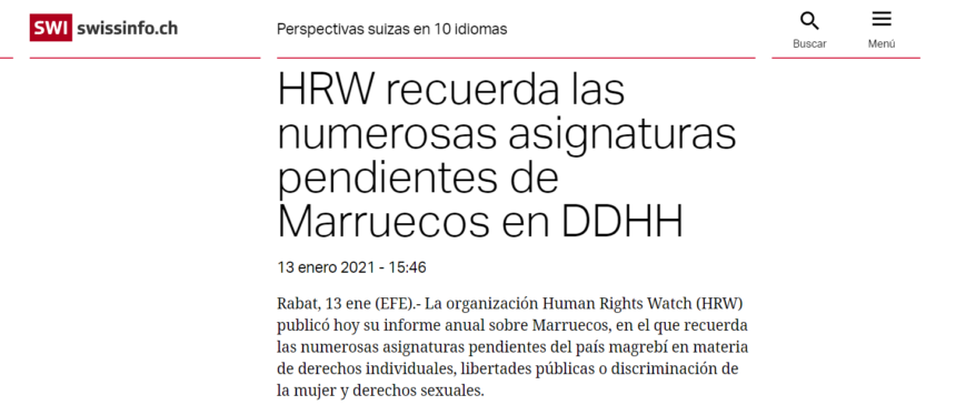 HRW recuerda las numerosas asignaturas pendientes de Marruecos en DDHH – swissinfo
