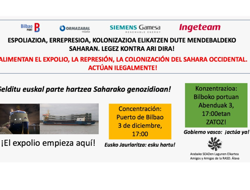 La Asociación de Amigos y Amigas de la RASD de Álava denuncia la participación vasca en el expolio del Sahara Occidental