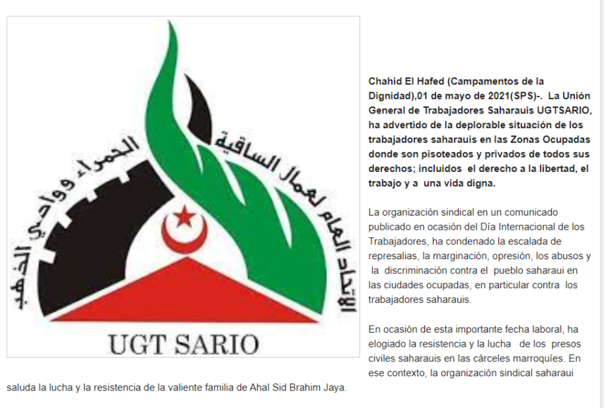 En el Día Internacional de los Trabajadores: la UGTSARIO denuncia la deplorable situación de los trabajadores saharauis en las ciudades ocupadas | Sahara Press Service