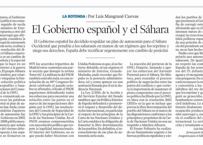 EL GOBIERNO ESPAÑOL Y EL SAHARA – Observatorio Aragones para el Sahara Occidental
