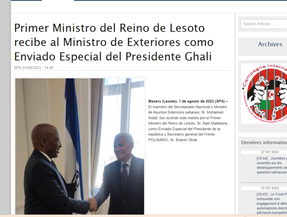 Primer Ministro del Reino de Lesoto recibe al Ministro de Exteriores como Enviado Especial del Presidente Ghali | Sahara Press Service