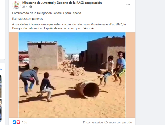 Vacaciones en Paz 2022: Comunicado de la Delegación Saharaui para España
