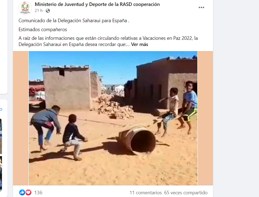 Vacaciones en Paz 2022: Comunicado de la Delegación Saharaui para España