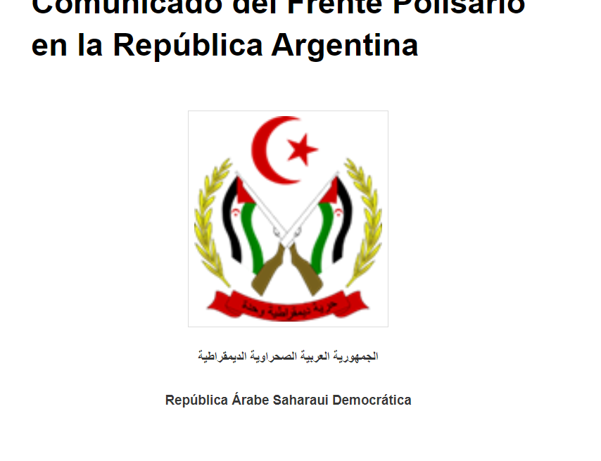 Comunicado del Frente Polisario en la República Argentina | Voz del Sahara Occidental en Argentina