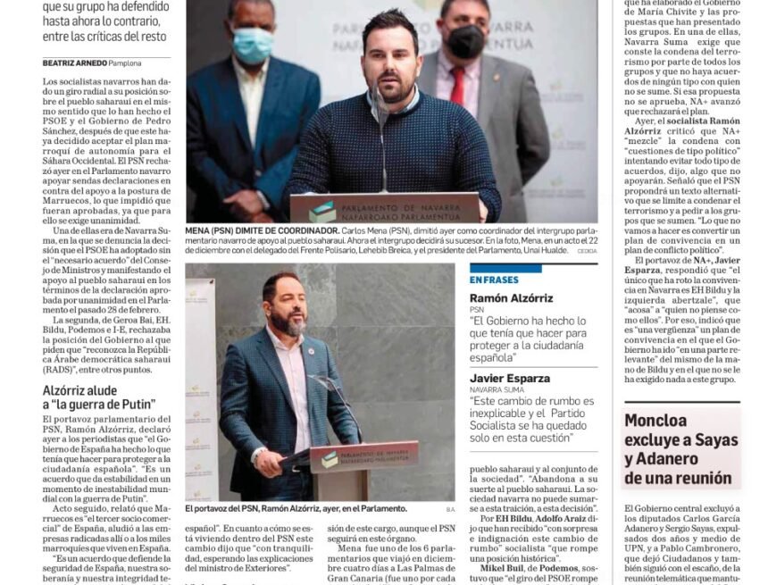 thumbnail_image0 El socialista Carlos Mena dimite como coordinador del intergrupo parlamentario navarro de apoyo al pueblo saharaui por el cambio de postura del PSOE | #LaTraiciónDeSánchez