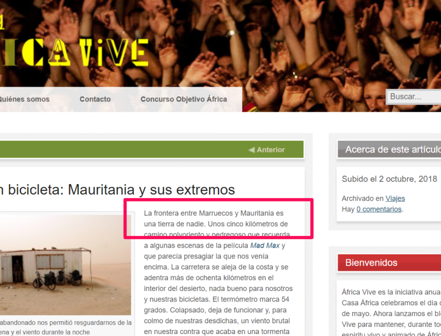 El blog «Africa Vive» de «Casa África» avala la ilegal ocupación marroquí del Sahara Occidental